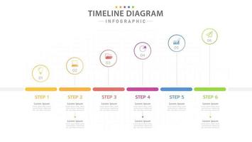 plantilla infográfica para negocios. Calendario de diagrama de línea de tiempo moderno de 6 pasos, infografía vectorial de presentación. vector