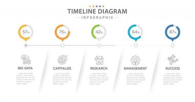 plantilla infográfica para negocios. Calendario de diagrama de línea de tiempo moderno de 5 pasos con gráficos circulares, infografía vectorial de presentación. vector