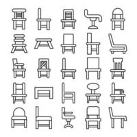 conjunto de iconos de línea de silla y taburete vector