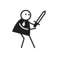 businessman stick figure character holding sword vector