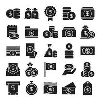 money and coins icons set vector