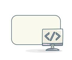 note board and computer with code illustration vector