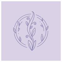 floral wreath line art, wedding card decoration violet background vector