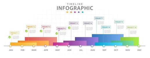 plantilla infográfica para negocios. calendario de diagrama de línea de tiempo moderno con gráfico de concesión, infografía de vector de presentación.