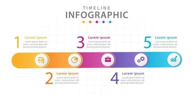 plantilla infográfica para negocios. Diagrama de línea de tiempo de 5 pasos con círculos, infografía vectorial de presentación. vector