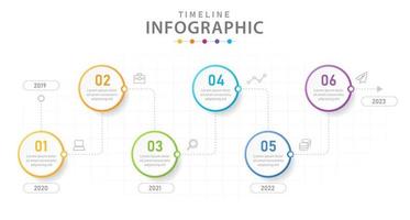 plantilla infográfica para negocios. Diagrama de línea de tiempo moderno de 6 pasos con líneas. vector