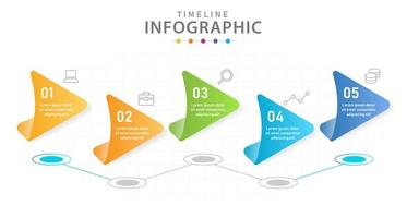 plantilla de infografía diagrama de línea de tiempo moderno de 5 pasos con gráfico de líneas. vector