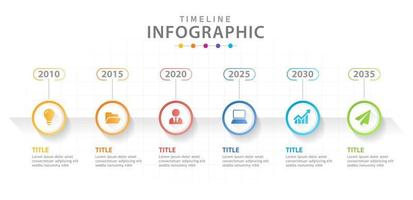 plantilla infográfica 6 pasos diagrama de línea de tiempo moderno con círculos. vector