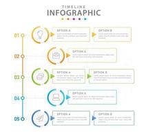 plantilla vectorial infográfica, diagrama de línea de tiempo moderno de 5 pasos con planificador de procesos. vector