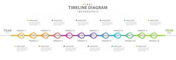 plantilla infográfica para negocios. Calendario de diagrama de línea de tiempo moderno de 12 meses, infografía vectorial de presentación. vector