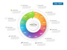 plantilla infográfica para negocios. calendario de diagrama de línea de tiempo de círculo con gráfico de concesión, infografía de vector de presentación.