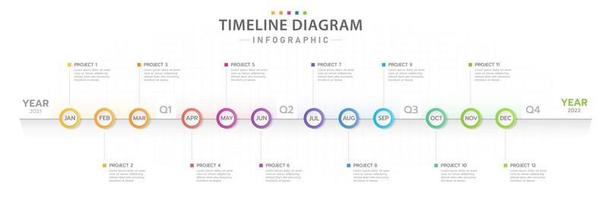 plantilla infográfica para negocios. Calendario de diagrama de línea de tiempo moderno de 12 meses, infografía vectorial de presentación. vector