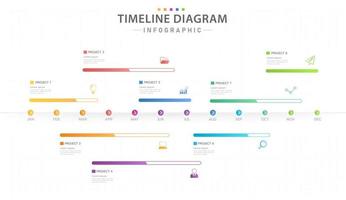 plantilla infográfica para negocios. Calendario de diagrama de línea de tiempo moderno de 12 meses con barra de progreso, infografía vectorial de presentación. vector