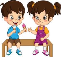niños de dibujos animados comiendo helado en el parque vector