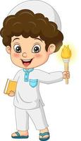 Cartoon muslim boy holding torch vector