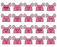 pink rabbit emoticons set vector