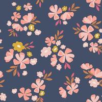 Floral pattern in navy, pink and yellow. Ditsy floral vector seamless background. Feminine flower print for textile, fashion, home decor, wallpaper, gift wrap.