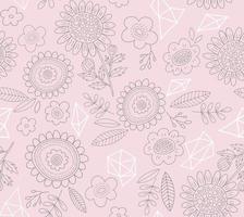 Vector hand drawn floral pattern. Doodle seamless spring background with flowers, leaves and linear geometric shapes. Subtle, girly print design.