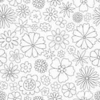 Doodle floral vector pattern. Spring seamless background with linear hand drawn flowers.