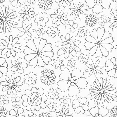 Doodle floral vector pattern. Spring seamless background with linear hand drawn flowers.