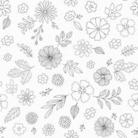 Hand drawn floral vector pattern with flowers, leaves and branches. Doodle seamless background.