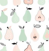 Pear fruit seamless pattern. Hand drawn creative pear vector background. Summer illustration in doodle trendy style and pastel colors.