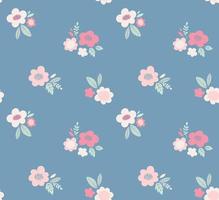 Floral vector pattern. Ditsy flower seamless background. Small flowers on dark navy background.
