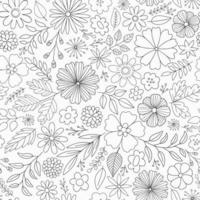 Hand drawn floral vector pattern with flowers, leaves and branches. Doodle subtle seamless background.