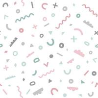 Cute memphis geometric pattern. Abstract vector seamless background. Hand drawn geometric figures in pastel colors.