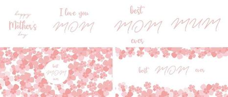 Happy Mother day vector lettering set with seamless patterns. Mum quote on postcard or flyer layout