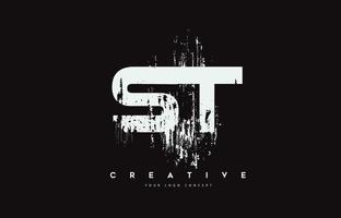 ST S T Grunge Brush Letter Logo Design in White Colors Vector Illustration.