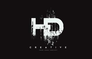 HD H D Grunge Brush Letter Logo Design in White Colors Vector Illustration.