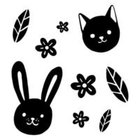 vector cute rabbit and cat