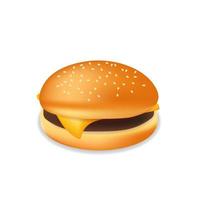 hamburguesa con queso realista o sándwich con comida rápida de carne vector