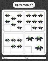 How many counting game with jambolan worksheet for preschool kids, kids activity sheet, printable worksheet vector