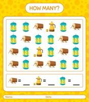 How many counting game with ramadan icon. worksheet for preschool kids, kids activity sheet, printable worksheet vector