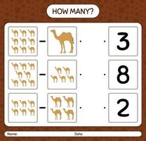 How many counting game with camel. worksheet for preschool kids, kids activity sheet, printable worksheet vector