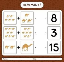 How many counting game with camel. worksheet for preschool kids, kids activity sheet, printable worksheet vector