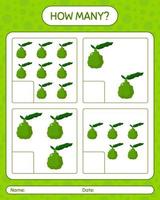 How many counting game with kaffir lime worksheet for preschool kids, kids activity sheet, printable worksheet vector