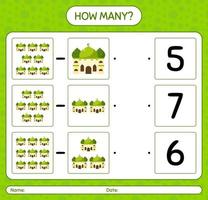 How many counting game with mosque. worksheet for preschool kids, kids activity sheet, printable worksheet vector