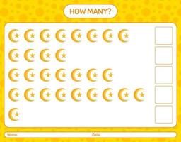 How many counting game with moon and star. worksheet for preschool kids, kids activity sheet, printable worksheet vector