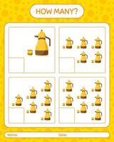 How many counting game with arabic teapot. worksheet for preschool kids, kids activity sheet, printable worksheet vector