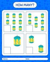 How many counting game with arabic lantern. worksheet for preschool kids, kids activity sheet, printable worksheet vector