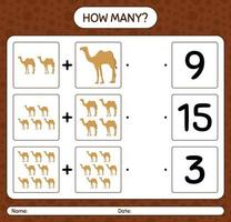 How many counting game with camel. worksheet for preschool kids, kids activity sheet, printable worksheet vector