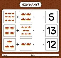 How many counting game with bowl of dates. worksheet for preschool kids, kids activity sheet, printable worksheet vector