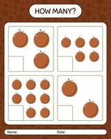 How many counting game with velvet apple worksheet for preschool kids, kids activity sheet, printable worksheet vector