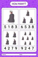 How many counting game with praying. worksheet for preschool kids, kids activity sheet, printable worksheet vector