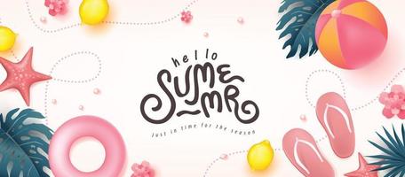 Colorful Summer beach vibes background layout banner and summer calligraphy vector