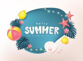 Colorful Summer beach vibes background layout banner and summer calligraphy vector