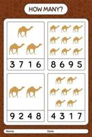 How many counting game with camel. worksheet for preschool kids, kids activity sheet, printable worksheet vector